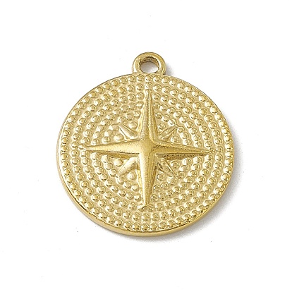 304 Stainless Steel Pendants, Flat Round with Star Charm