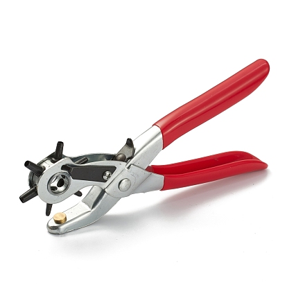 Iron Revolving Hole Punch Pliers, Can Pouch 3mm, 3.5mm, 4mm, 4.5mm, 5mm, 5.5mm Round Hole, for Watch Band and Leather Belt Holes Punch