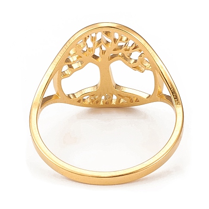 304 Stainless Steel Rings, Wide Band Ring, Hollow Ring with Tree of Life Ring for Women