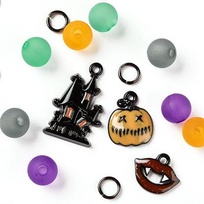 DIY Halloween Theme Bracelet Making Kits, with Eco-Friendly Transparent Acrylic Beads, Alloy Enamel Pendants, Brass Open Jump Rings and Elastic Crystal Thread