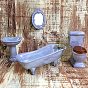 Ensemble de miroir de baignoire de lavabo de toilette de salle de bains en porcelaine mini, miniature paysage salle de bain modèle maison de poupée accessoires décorations