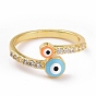 Enamel Evil Eye Open Cuff Ring with Clear Cubic Zirconia, Gold Plated Brass Jewelry for Women, Cadmium Free & Lead Free