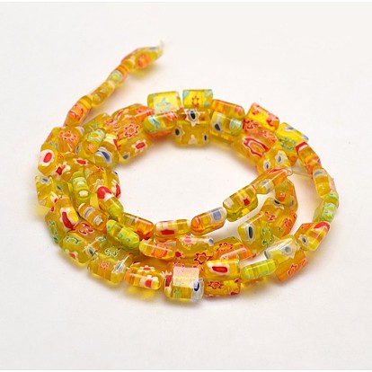 Handmade Millefiori Glass Square Bead Strands, 8x8x4mm, Hole: 1mm, about 51pcs/strand, 15.5 inch