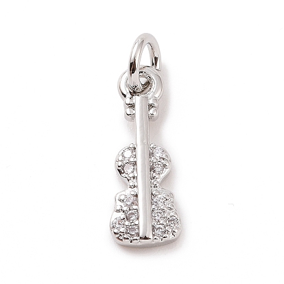 Brass Micro Pave Cubic Zirconia Charms, with Jump Ring, Violin Charm, Musical Instrument Charm