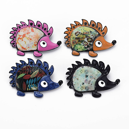 Alloy Enamel Brooches, with Stickers and Brass Pin, Electrophoresis Black, Hedgehog, Nickel Free & Lead Free