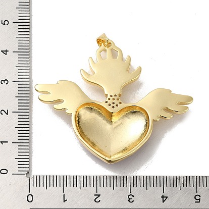 Rack Plating Brass Micro Pave Cubic Zirconia with Epoxy Resin Pendants, Cadmium Free & Lead Free, Real 18K Gold Plated, Long-Lasting Plated, Heart with Wing