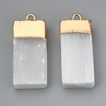 Natural Selenite Pendant, with  Iron Loops, Rectangle