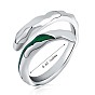 925 Sterling Silver Vintage Open Cuff Ring with Green Enamel for Women