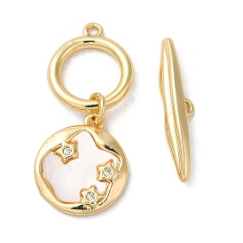 Rack Plating Brass Micro Pave Clear Cubic Zirconia Toggle Clasps, with Shell, Cadmium Free & Lead Free, Long-Lasting Plated