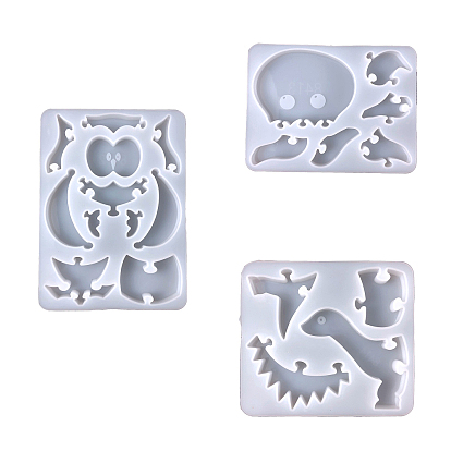 DIY Food Grade Silicone Animal Puzzle Molds, Resin Casting Molds, For UV Resin, Epoxy Resin Craft Making, Owl/Octopus/Dinosaur