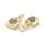 Brass Micro Pave Colorful Cubic Zirconia Charms, with Jump Ring, Lock with Heart