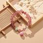 Bracelet extensible à perles rondes en quartz fraise naturel et cristal de quartz, bracelet de pierres précieuses avec des breloques de fleurs en verre pour les femmes