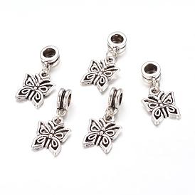 Alloy European Dangle Charms, Butterfly, 27mm, Hole: 5mm