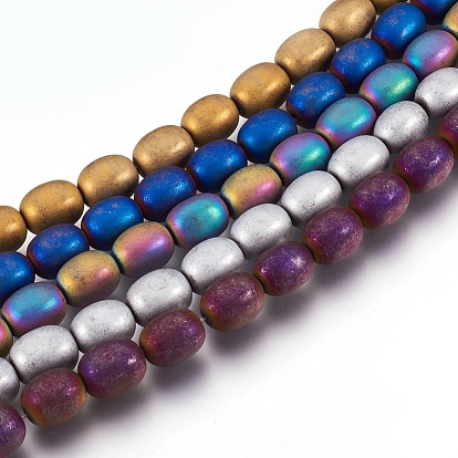 Electroplate Non-magnetic Synthetic Hematite Bead Strands, Frosted, Barrel