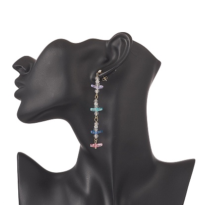 Серьги-гвоздики с подвесками в форме бабочки из натуральных кристаллов кварца и стекла, золотые латунные длинные серьги для женщин
