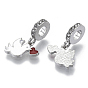 Alloy European Dangle Charms, with Crystal Rhinestone and Enamel, Large Hole Pendants, Pigeon, Platinum