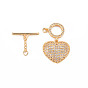 Brass Micro Pave Clear Cubic Zirconia Toggle Clasps, Clover, Nickel Free, Heart