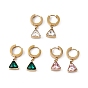 Cubic Zirconia Triangle Dangle Hoop Earrings, Golden 304 Stainless Steel Jewelry for Women