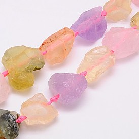 Природных драгоценных камней бисер нитей, розовый кварц, аметист, пренит и желтый кварц, самородки, 18~35x15~26x9~21 мм, отверстие : 1 мм