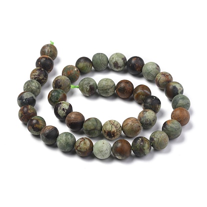 Natural Green Opal Beads Strands, Round, Frosted