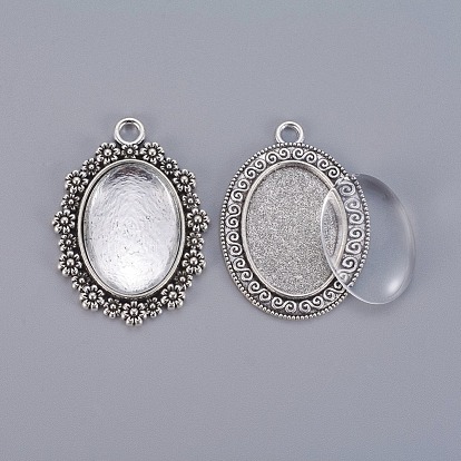 Création de pendentif bricolage, avec pendentifs en alliage de style tibétain et cabochons en verre ovale transparent