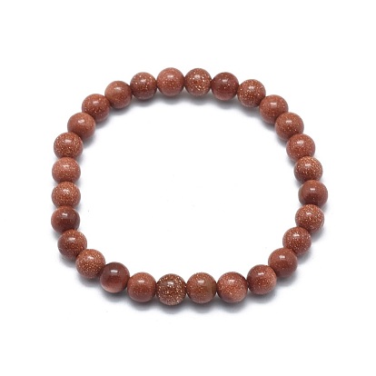 Synthetic Goldstone Beads Stretch Bracelets, Round