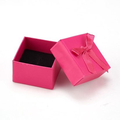 Boîtes à boucles d'oreilles en carton, avec ruban bowknot et éponge noire, pour emballage cadeau bijoux, carrée