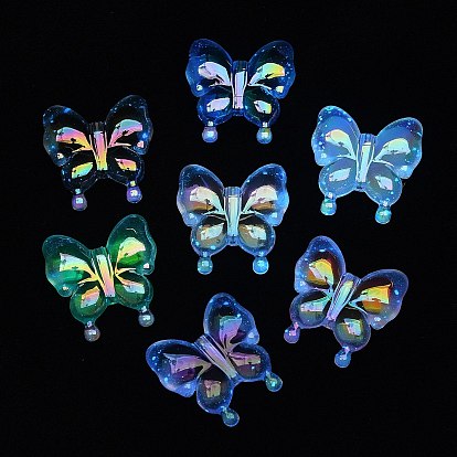 Luminous UV Plating Rainbow Iridescent Acrylic Beads, Glow in the Dark, Butterfly