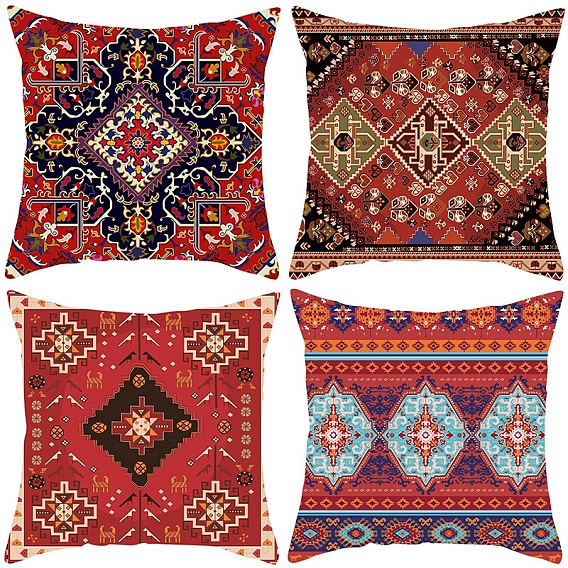 Burlap Turkish Floral Pattern Pillow Case, Square Cushion Cover, for Sofa Bed Decoration