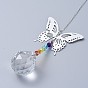Crystals Chandelier Suncatchers Prisms Chakra Hanging Pendant, with Iron Cable Chains, Glass Beads and Brass Pendants, Butterfly & Round