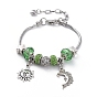 Laiton bracelets européens, avec perles strass argile polymère , perles européennes en verre, perles et pendentifs européens en alliage, soleil et lune