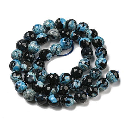 Faceted Round Dyed Natural Fire Crackle Agate Beads Strands, 8mm, Hole: 1mm, about 47~49pcs/strand, 14 inch ~15 inch