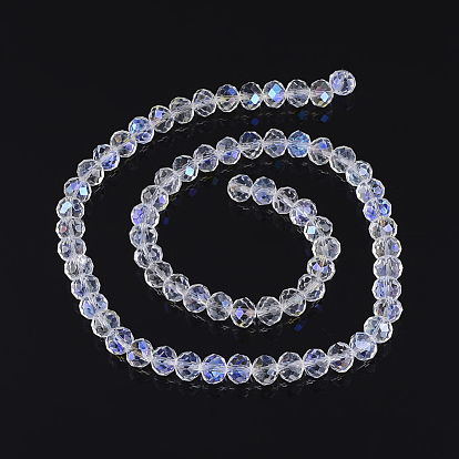 Glass Beads Strands, Rondelle, White, AB Color Plated