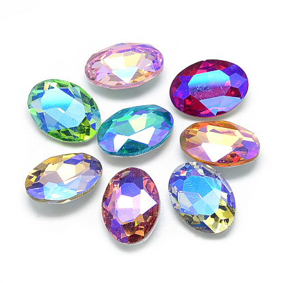 Señaló hacia cabujones de diamantes de imitación de cristal, espalda plateada, facetados, color de ab chapado, oval