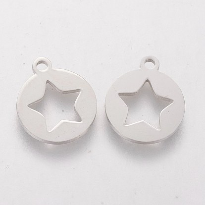 201 Stainless Steel Pentacle Charms, Flat Round with Star