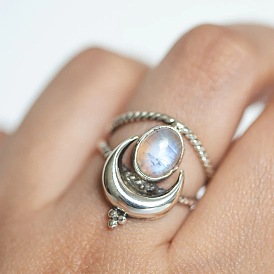 Bohemian Vintage Moonstone Ring for Women's Party Jewelry