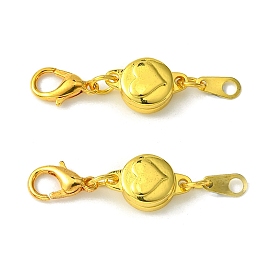 Zinc Alloy Magnetic Clasps, with Lobster Clasps, Extender for Jewelry Making, Flat Round with Heart