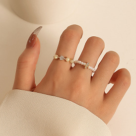 Chic Pearl Ring Set with Unique Design and Zircon Stones for Women