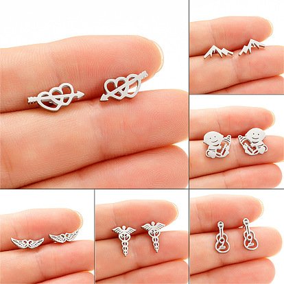 Fashion Geometric Minimalist Mini Earrings Personality Arrow Piercing Heart Angel Wings Snow Mountain Earrings.