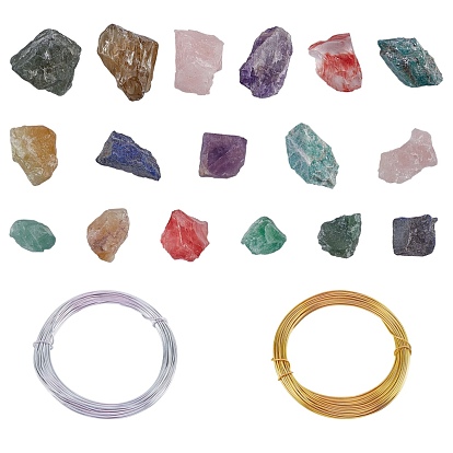 Kits de fabricación de joyas envueltos en alambre de bricolaje, incluir cuentas de piedras mixtas naturales y sintéticas, perlas sin perforar / sin orificios, pepitas, alambre de aluminio