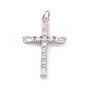 Brass Micro Pave Cubic Zirconia Pendants, with Jump Ring, Religion Cross Charm