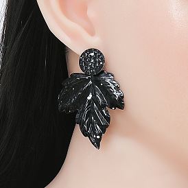 Geometric Leaf Shape Earrings with Polka Dot Pendant - Bold Metal Paint Finish for Women's Fashion Statement