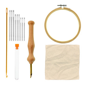 Kits d'outils de feutrage à l'aiguille, avec du tissu, perforatrices, tuyau en plastique, aiguilles et épingles à perles, crochets et cadre de broderie