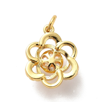 Enrubanneuse en laiton micro pavé en zirconium cubique pendentifs, avec perles nacrées et anneaux, fleur