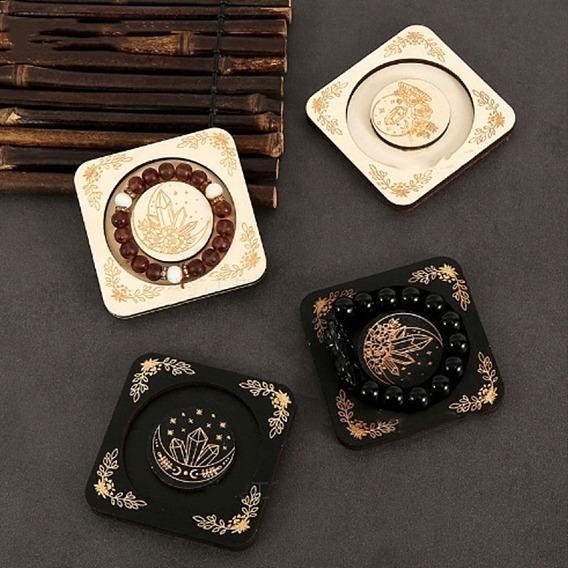 Plateau de présentation de bracelet carré en bois, plateau à bracelets décoratif