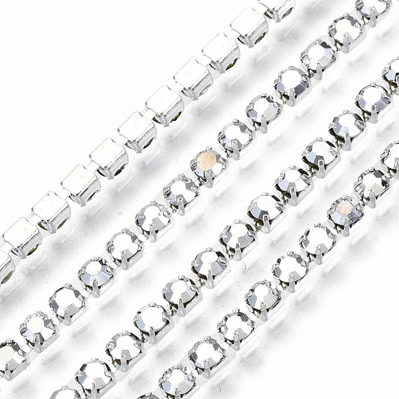 Cadenas de strass de diamantes de imitación de latón electrochapado, cadenas de la taza del Rhinestone, con carrete