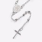 304 inoxydable colliers de perles de chapelet d'acier, pour Pâques, avec fermoirs mousquetons, Cross & jesus