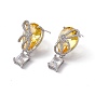 Cubic Zirconia Bowknot with Glass Teardrop Dangle Stud Earrings, Rack Plating Brass Jewelry for Women, Cadmium Free & Nickel Free & Lead Free