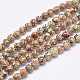 Natural Tibetan Turtle Back Pattern dZi Agate Beads Strands, Round, Dyed & Heated