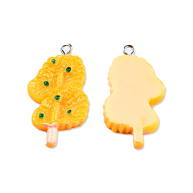 Opaque Resin Pendants, with Platinum Plated Iron Loops and Glitter Powder, Imitation Food, Roasted Cabbage Charm